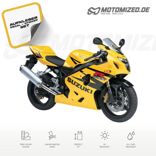 Suzuki GSX-R 600 2004 in gelb/schwarz mit Aufkleber-Dekor