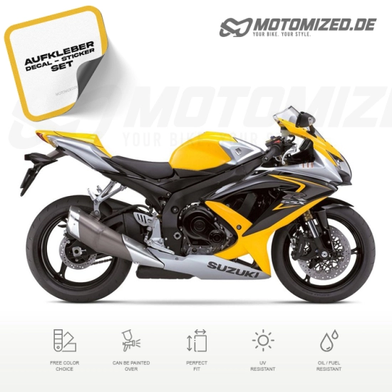 Suzuki GSX-R 600 2008 with Yellow/Silver Motorcycle Decals
