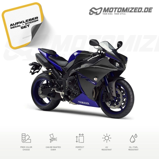 Yamaha YZF-R1 2014 with Black/Blue Motorcycle Decals