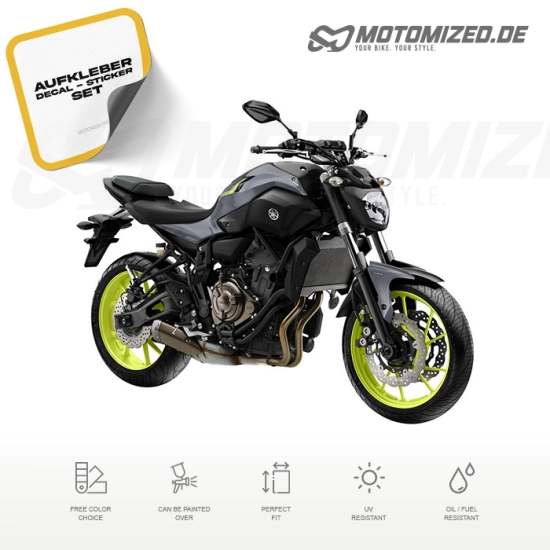 Yamaha MT-07 2017 with Grey/Neon Yellow Motorcycle Decals
