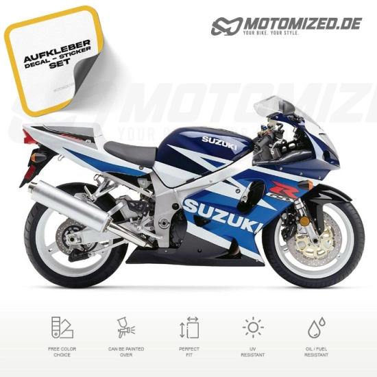Suzuki GSX-R 750 2003 in blau/weiß mit Aufkleber-Dekor