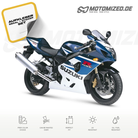 Suzuki GSX-R 750 2005 with Blue/White Motorcycle Decals