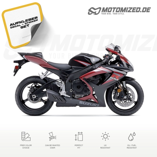 Suzuki GSX-R 750 2006 in burgunder/schwarz mit Aufkleber-Dekor