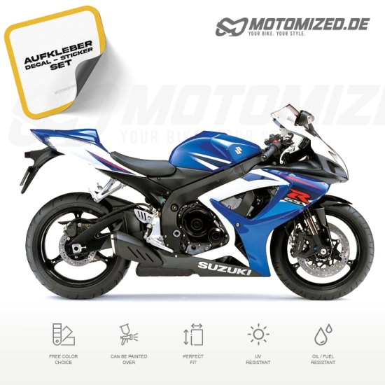 Suzuki GSX-R 750 2007 with White/Blue Motorcycle Decals