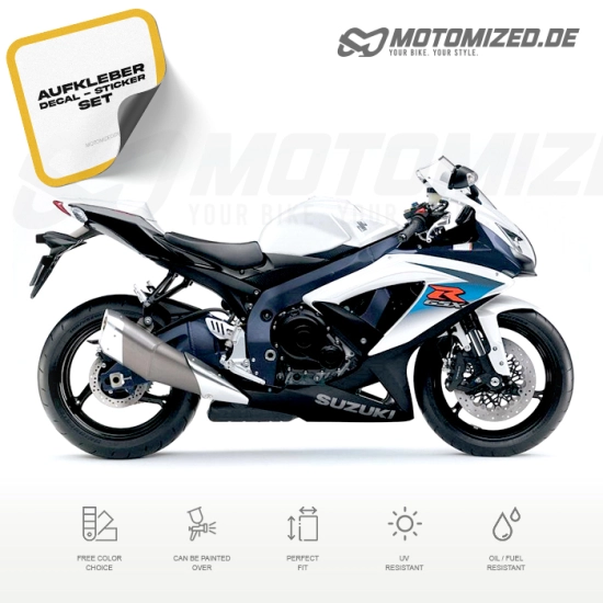 Suzuki GSX-R 750 2010 with White/Blue Motorcycle Decals