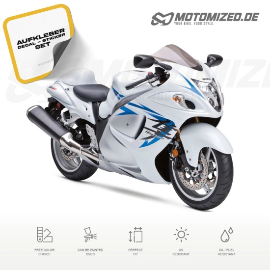 Suzuki Hayabusa 2009 in weiß/blau mit Aufkleber-Dekor