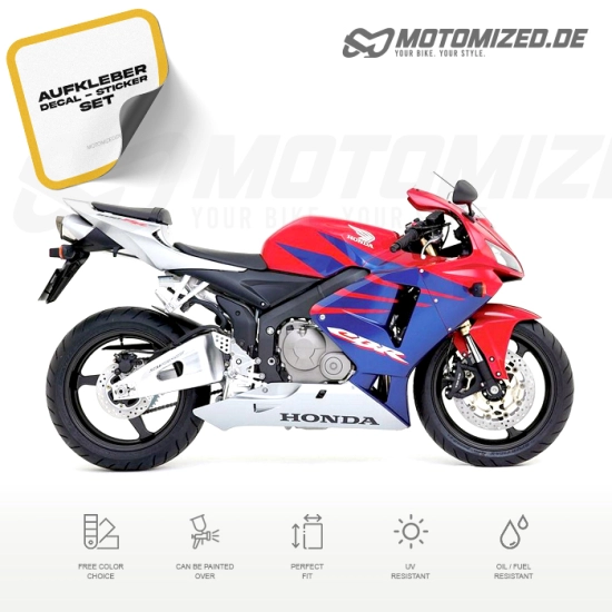 Honda CBR 600RR 2005 in rot/blau/silber mit Aufkleber-Dekor