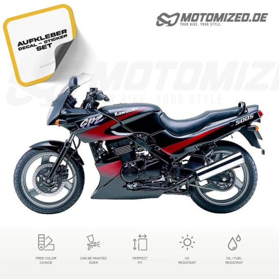 Kawasaki GPZ 500S 2001 in schwarz/rot mit Aufkleber-Dekor