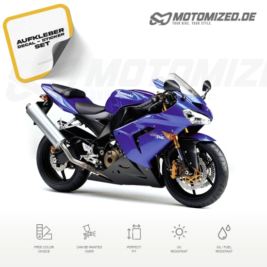 Kawasaki ZX-10R 2005 in blau mit Aufkleber-Dekor