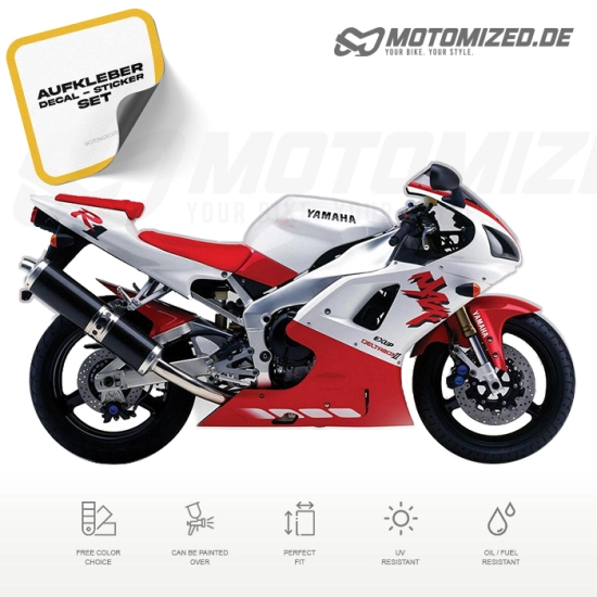 Yamaha YZF-R1 1998 with White/Red Motorcycle Decals