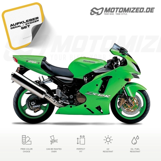 Kawasaki ZX-12R 2004 in grün mit Aufkleber-Dekor