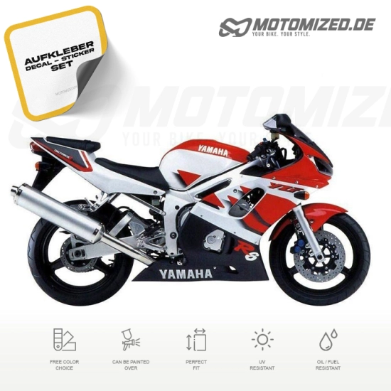 Yamaha YZF-R6 1999 with Red/White Motorcycle Decals