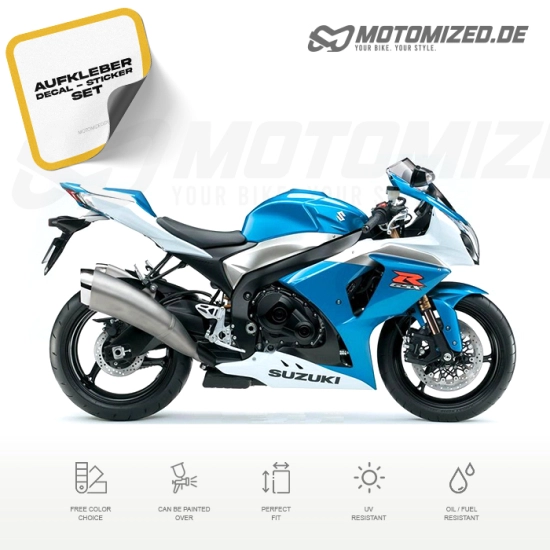 Suzuki GSX-R 1000 2009 with White/Blue Motorcycle Decals