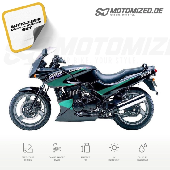 Kawasaki GPZ 500S 2000 in schwarz/grün mit Aufkleber-Dekor