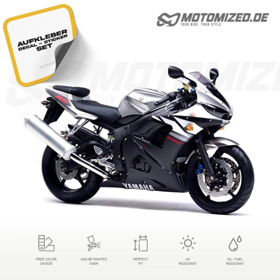 Yamaha YZF-R6 RJ05 2003 in silber mit Aufkleber-Dekor