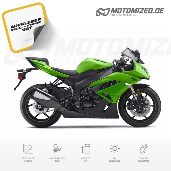 Kawasaki ZX-6R 2009 in grün mit Aufkleber-Dekor