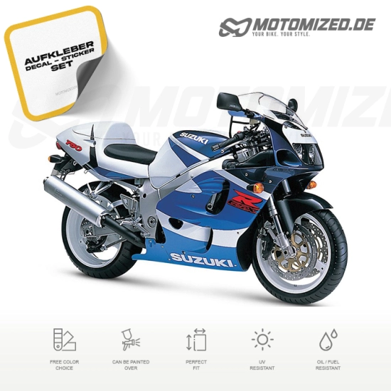 Suzuki GSX-R 750 1999 with White/Blue Motorcycle Decals