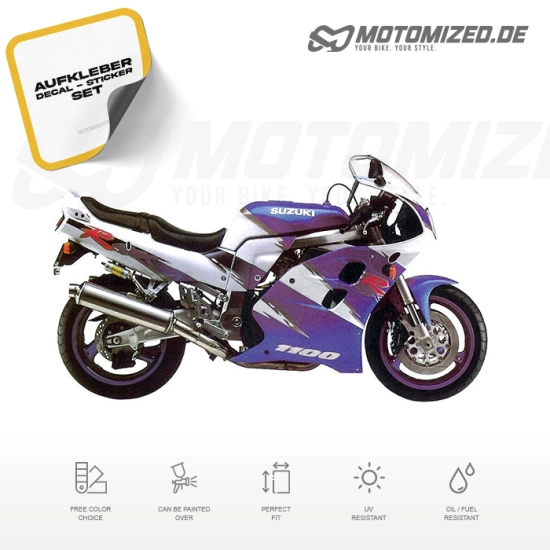 Suzuki GSX-R 1100 1993 with White/Blue Motorcycle Decals