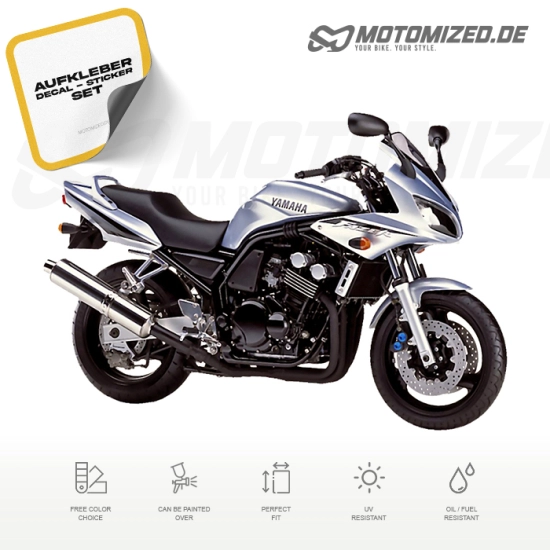 Yamaha FZS600 Fazer 2002 with Silver Motorcycle Decals