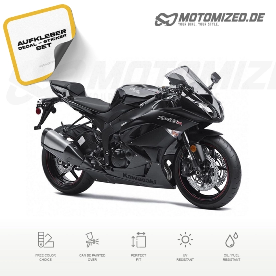 Kawasaki ZX-6R 2012 in schwarz mit Aufkleber-Dekor