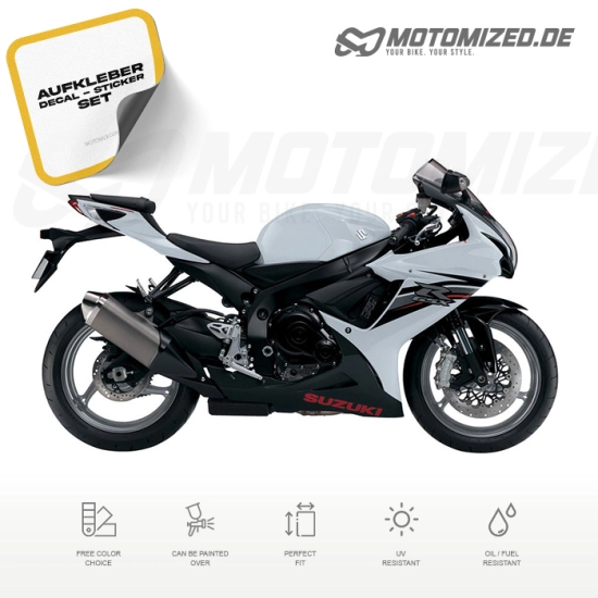 Suzuki GSX-R 600 2013 with White/Black Motorcycle Decals