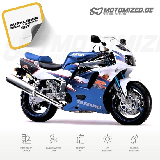 Suzuki GSX-R 750 1994 in weiß/blau mit Aufkleber-Dekor