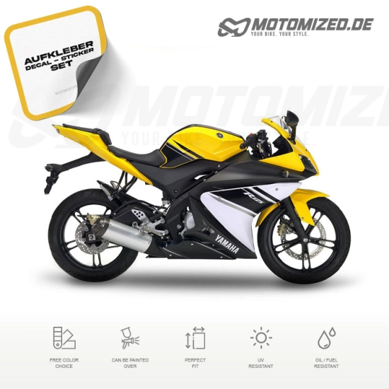 Yamaha YZF-R125 2009 with Yellow Motorcycle Decals