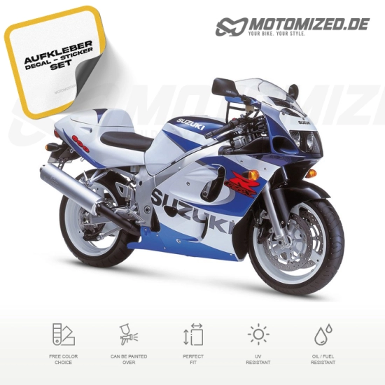 Suzuki GSX-R 600 1999 in weiß/blau mit Aufkleber-Dekor