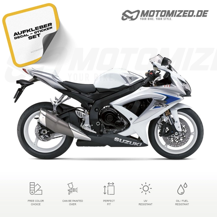 Suzuki GSX-R 600 2008 with White Motorcycle Decals