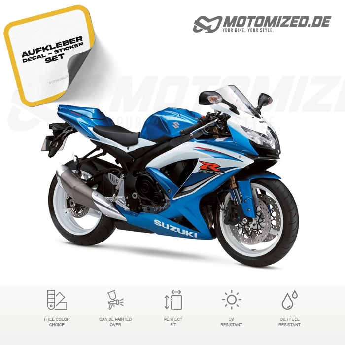 Suzuki GSX-R 600 2009 with White/Blue Motorcycle Decals