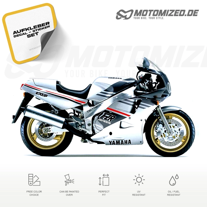 Yamaha FZR 1000 1989 in silber/grau mit Aufkleber-Dekor Yamaha FZR 1000 1989 in silber/grau mit Aufkleber-Dekor