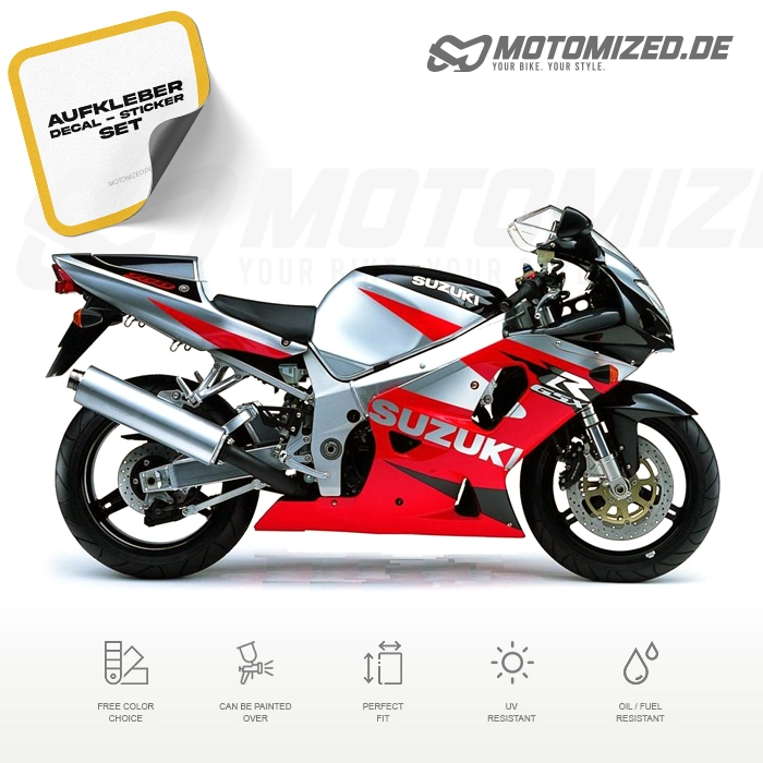Suzuki GSX-R 750 2001 in rot/silber/schwarz mit Aufkleber-Dekor