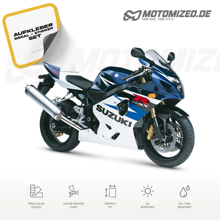 Suzuki GSX-R 750 2004 with White/Blue Motorcycle Decals