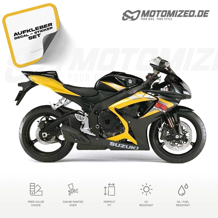 Suzuki GSX-R 750 2006 in gelb/schwarz mit Aufkleber-Dekor