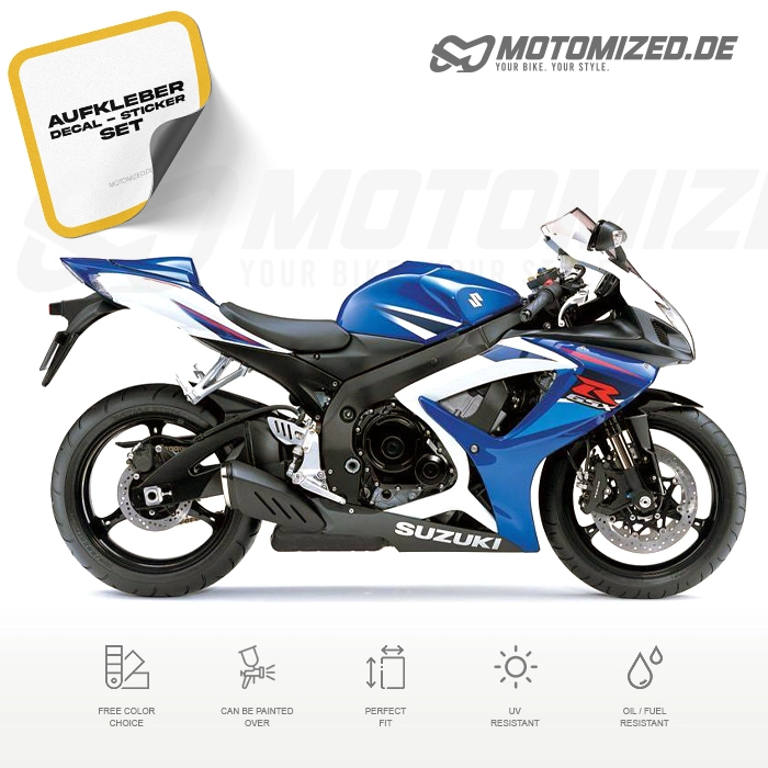 Suzuki GSX-R 750 2007 with White/Blue Motorcycle Decals