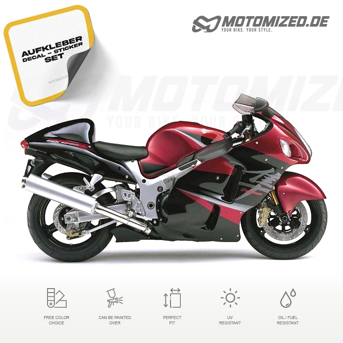 Suzuki Hayabusa 2006 in burgunder/schwarz mit Aufkleber-Dekor