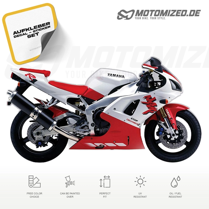 Yamaha YZF-R1 1998 with White/Red Motorcycle Decals