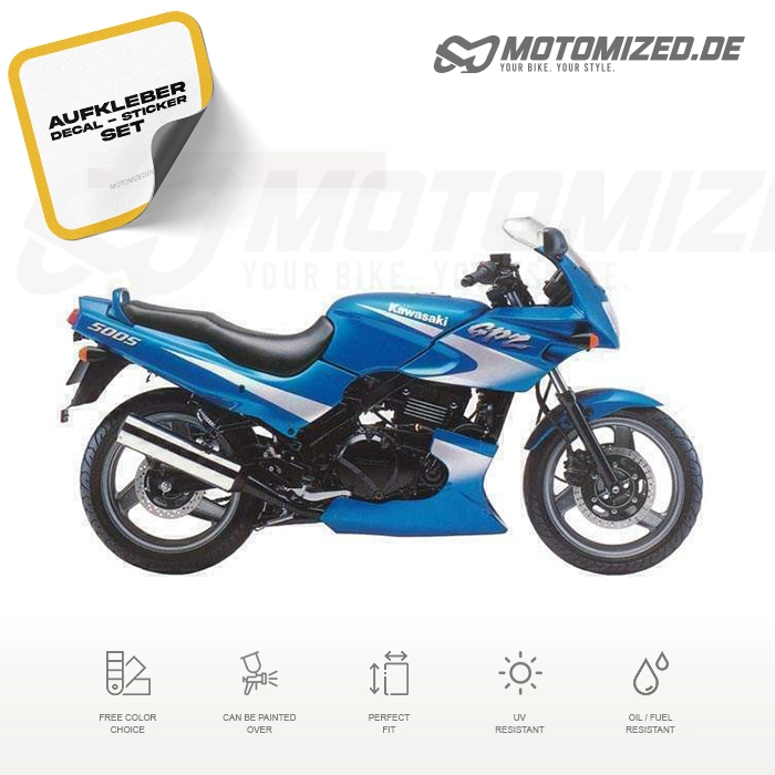 Kawasaki GPZ 500S 1996 with Blue/Silver Motorcycle Decals