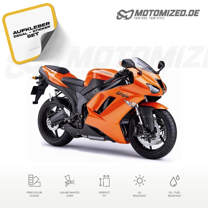 Kawasaki ZX-6R 2007 in orange mit Aufkleber-Dekor