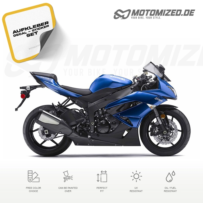 Kawasaki ZX-6R 2009 in blau mit Aufkleber-Dekor