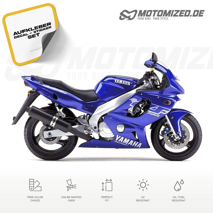 Yamaha YZF-600R 2001 with Blue Motorcycle Decals