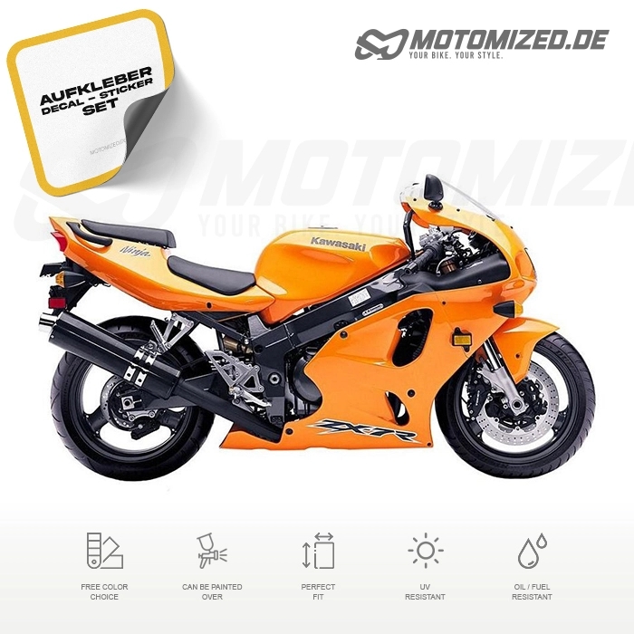 Kawasaki ZX-7R 2003 in orange mit Aufkleber-Dekor