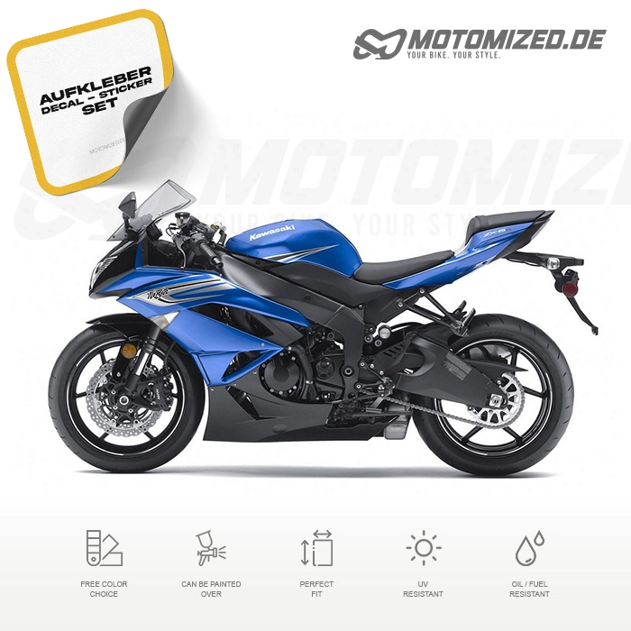 Kawasaki ZX-6R 2011 in blau mit Aufkleber-Dekor