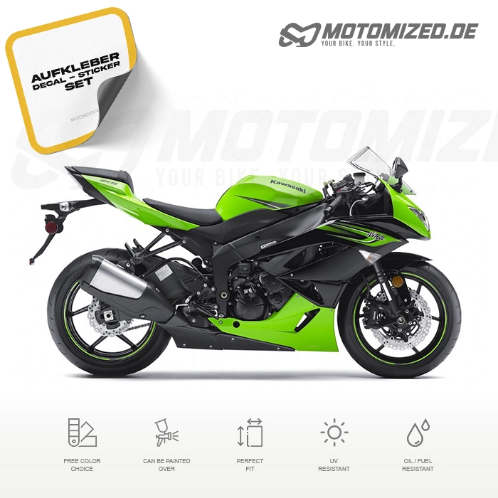 Kawasaki ZX-6R 2011 in grün mit Aufkleber-Dekor