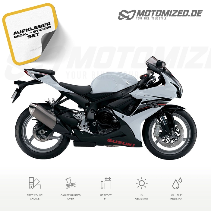 Suzuki GSX-R 600 2013 with White/Black Motorcycle Decals