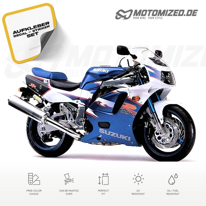 Suzuki GSX-R 750 1994 in weiß/blau mit Aufkleber-Dekor