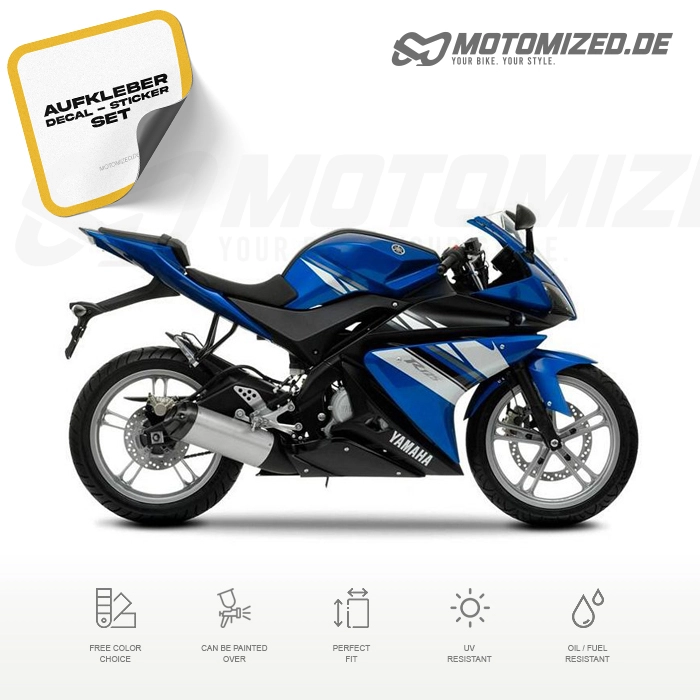 Yamaha YZF-R125 2009 in blau mit Aufkleber-Dekor