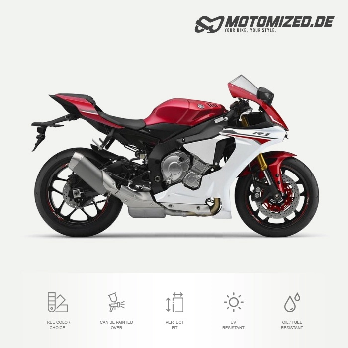 Yamaha YZF-R1 2015 with White/Red Motorcycle Decals