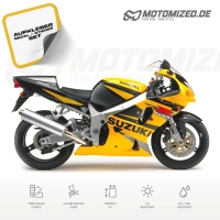 Suzuki GSX-R 750 2002 in gelb/schwarz mit Aufkleber-Dekor