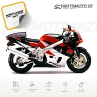 Suzuki GSX-R 750 1998 in rot/silber/schwarz mit Aufkleber-Dekor